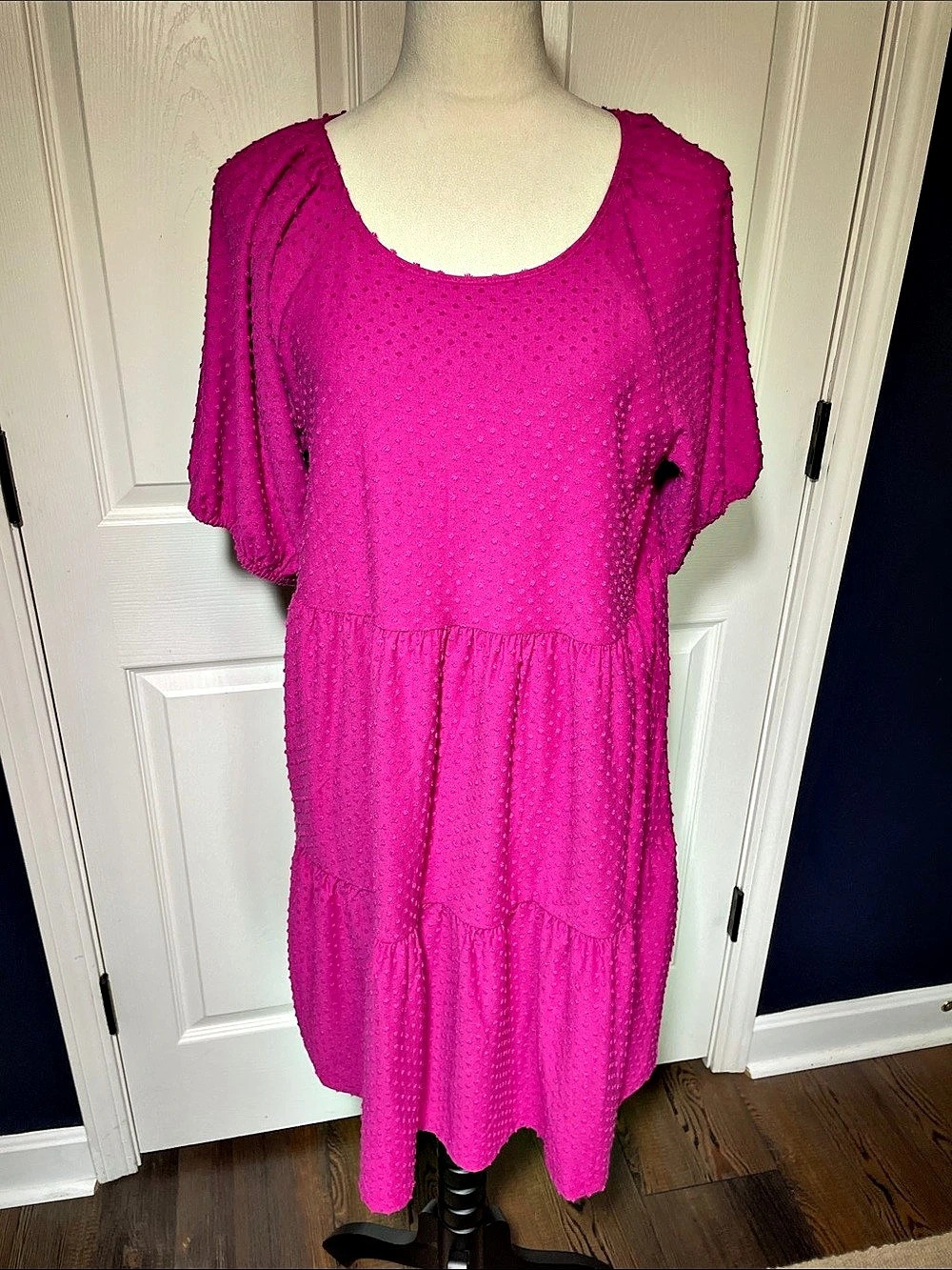 NWT J. Crew Textured Polka Dot Tiered Mini Dress Pink Short Sleeve Size Large
